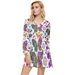 Butterflies Abstract Colorful Floral Flowers Vector Tiered Long Sleeve Mini Dress by B30l