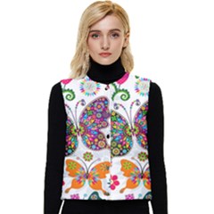 Butterflies Abstract Colorful Floral Flowers Vector Women s Short Button Up Puffer Vest by B30l