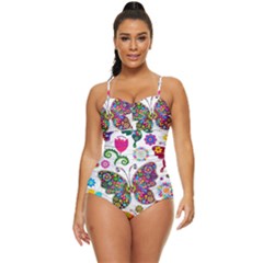 Butterflies Abstract Colorful Floral Flowers Vector Retro Full Coverage Swimsuit by B30l