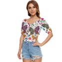 Butterflies Abstract Colorful Floral Flowers Vector Button up blouse View2