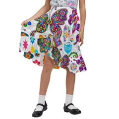 Butterflies Abstract Colorful Floral Flowers Vector Kids  Ruffle Flared Wrap Midi Skirt by B30l