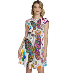 Butterflies Abstract Colorful Floral Flowers Vector Cap Sleeve High Waist Dress