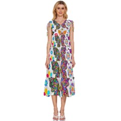 Butterflies Abstract Colorful Floral Flowers Vector V-neck Drawstring Shoulder Sleeveless Maxi Dress by B30l