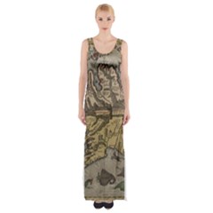 Iceland Cartography Map Renaissance Thigh Split Maxi Dress by B30l