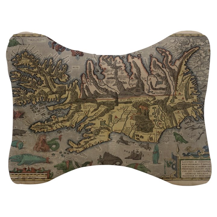 Iceland Cartography Map Renaissance Velour Seat Head Rest Cushion