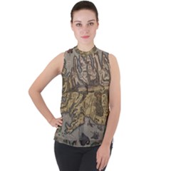 Iceland Cartography Map Renaissance Mock Neck Chiffon Sleeveless Top by B30l