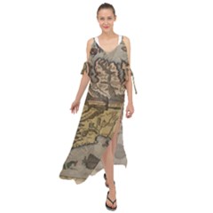 Iceland Cartography Map Renaissance Maxi Chiffon Cover Up Dress