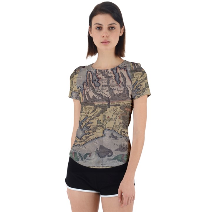 Iceland Cartography Map Renaissance Back Cut Out Sport Tee