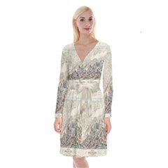 Mountain View Mountain Top Infographics Map Long Sleeve Velvet Front Wrap Dress by B30l