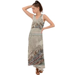 Mountain View Mountain Top Infographics Map V-neck Chiffon Maxi Dress by B30l