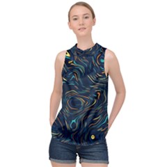 Colorful Abstract Pattern Creative Colorful Line Linear Background High Neck Satin Top by B30l