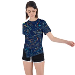 Colorful Abstract Pattern Creative Colorful Line Linear Background Asymmetrical Short Sleeve Sports Tee by B30l