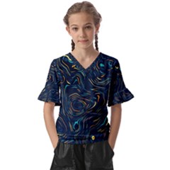 Colorful Abstract Pattern Creative Colorful Line Linear Background Kids  V-neck Horn Sleeve Blouse by B30l