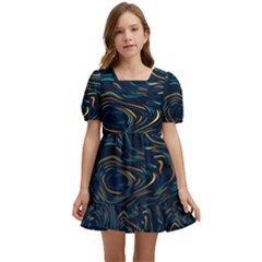 Colorful Abstract Pattern Creative Colorful Line Linear Background Kids  Short Sleeve Dolly Dress by B30l