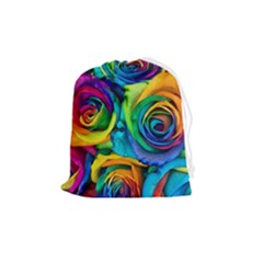 Colorful Roses Bouquet Rainbow Drawstring Pouch (medium) by B30l