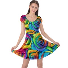 Colorful Roses Bouquet Rainbow Cap Sleeve Dress by B30l