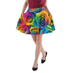 Colorful Roses Bouquet Rainbow A-line Pocket Skirt by B30l