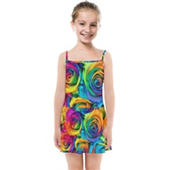 Colorful Roses Bouquet Rainbow Kids  Summer Sun Dress by B30l