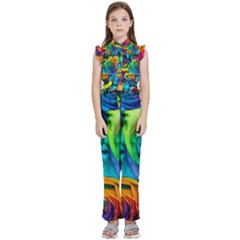 Colorful Roses Bouquet Rainbow Kids  Sleeveless Ruffle Edge Band Collar Chiffon One Piece by B30l