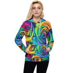 Colorful Roses Bouquet Rainbow Women s Lightweight Drawstring Hoodie