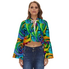 Colorful Roses Bouquet Rainbow Boho Long Bell Sleeve Top