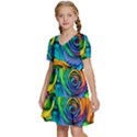 Colorful Roses Bouquet Rainbow Kids  Short Sleeve Tiered Mini Dress View2