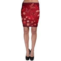 Four Red Butterflies With Flower Illustration Butterfly Flowers Bodycon Skirt by B30l