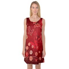 Four Red Butterflies With Flower Illustration Butterfly Flowers Sleeveless Satin Nightdress by B30l