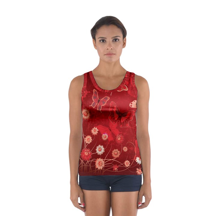 Four Red Butterflies With Flower Illustration Butterfly Flowers Sport Tank Top 