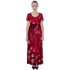 Four Red Butterflies With Flower Illustration Butterfly Flowers High Waist Short Sleeve Maxi Dress by B30l