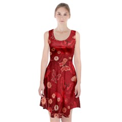 Four Red Butterflies With Flower Illustration Butterfly Flowers Racerback Midi Dress by B30l