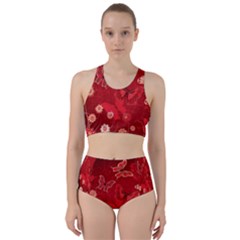 Four Red Butterflies With Flower Illustration Butterfly Flowers Racer Back Bikini Set by B30l