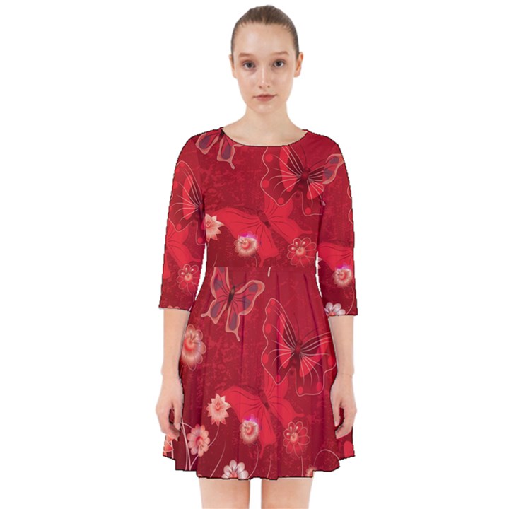 Four Red Butterflies With Flower Illustration Butterfly Flowers Smock Dress