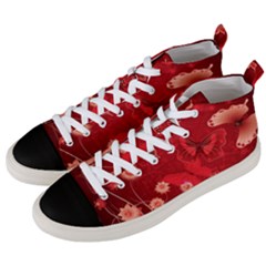 Four Red Butterflies With Flower Illustration Butterfly Flowers Men s Mid-top Canvas Sneakers by B30l