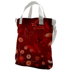 Four Red Butterflies With Flower Illustration Butterfly Flowers Canvas Messenger Bag by B30l