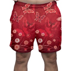 Four Red Butterflies With Flower Illustration Butterfly Flowers Men s Shorts by B30l