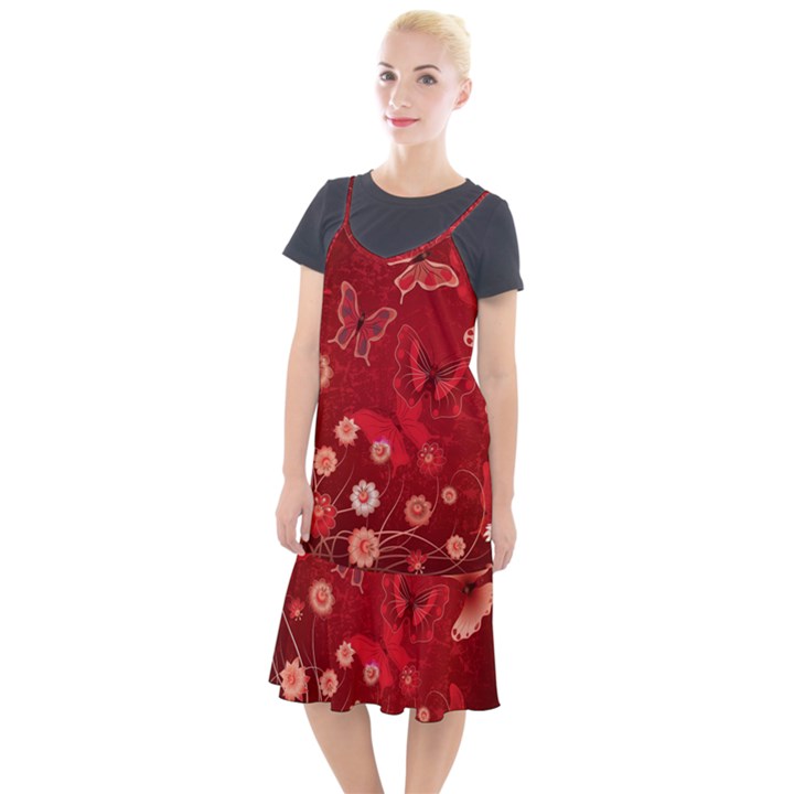 Four Red Butterflies With Flower Illustration Butterfly Flowers Camis Fishtail Dress