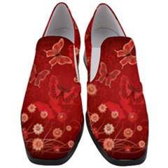 Four Red Butterflies With Flower Illustration Butterfly Flowers Women Slip On Heel Loafers by B30l