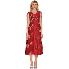 Four Red Butterflies With Flower Illustration Butterfly Flowers V-neck Drawstring Shoulder Sleeveless Maxi Dress by B30l