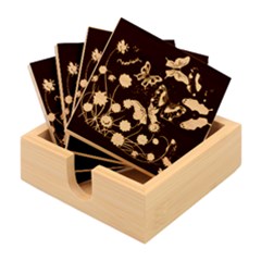 Four Red Butterflies With Flower Illustration Butterfly Flowers Bamboo Coaster Set by B30l