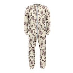 White And Brown Floral Wallpaper Flowers Background Pattern Onepiece Jumpsuit (kids)