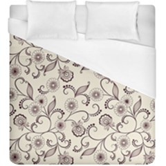 White And Brown Floral Wallpaper Flowers Background Pattern Duvet Cover (king Size) by B30l