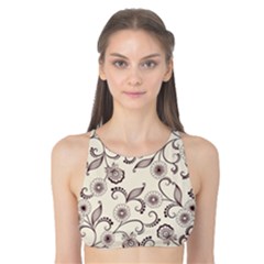 White And Brown Floral Wallpaper Flowers Background Pattern Tank Bikini Top by B30l