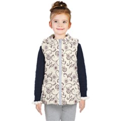 White And Brown Floral Wallpaper Flowers Background Pattern Kids  Hooded Puffer Vest