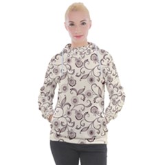 White And Brown Floral Wallpaper Flowers Background Pattern Women s Hooded Pullover