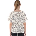 White And Brown Floral Wallpaper Flowers Background Pattern V-Neck Dolman Drape Top View2