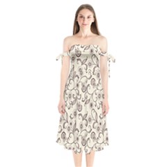 White And Brown Floral Wallpaper Flowers Background Pattern Shoulder Tie Bardot Midi Dress by B30l