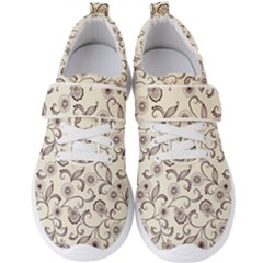 White And Brown Floral Wallpaper Flowers Background Pattern Men s Velcro Strap Shoes by B30l