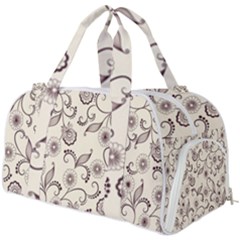 White And Brown Floral Wallpaper Flowers Background Pattern Burner Gym Duffel Bag by B30l