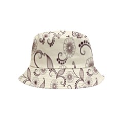 White And Brown Floral Wallpaper Flowers Background Pattern Bucket Hat (kids) by B30l